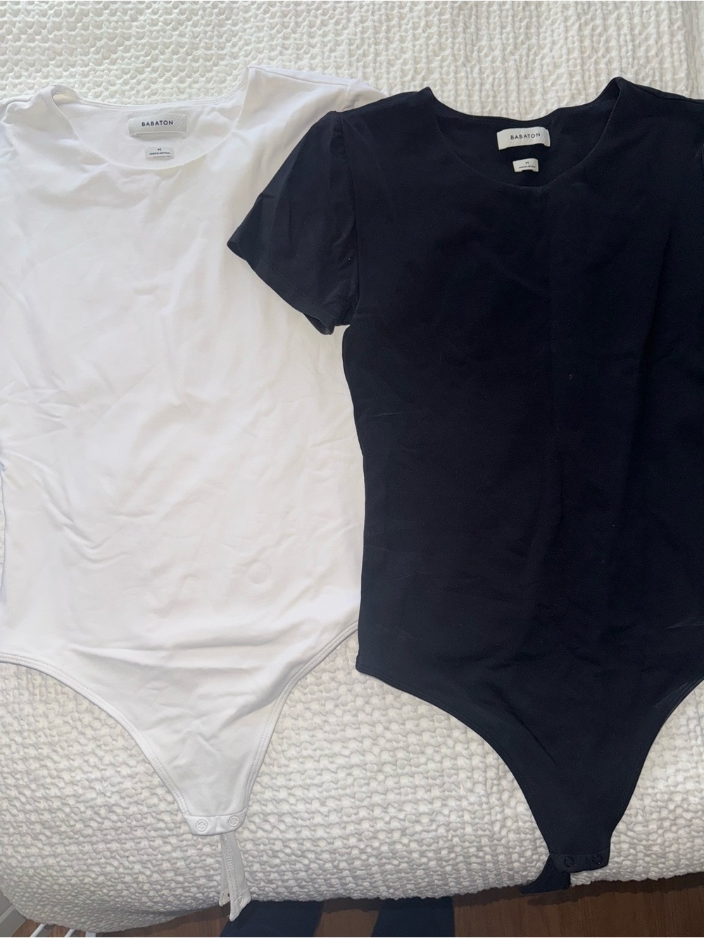 Babaton Short Sleeve One-Piece Bodysuits — Black & White
